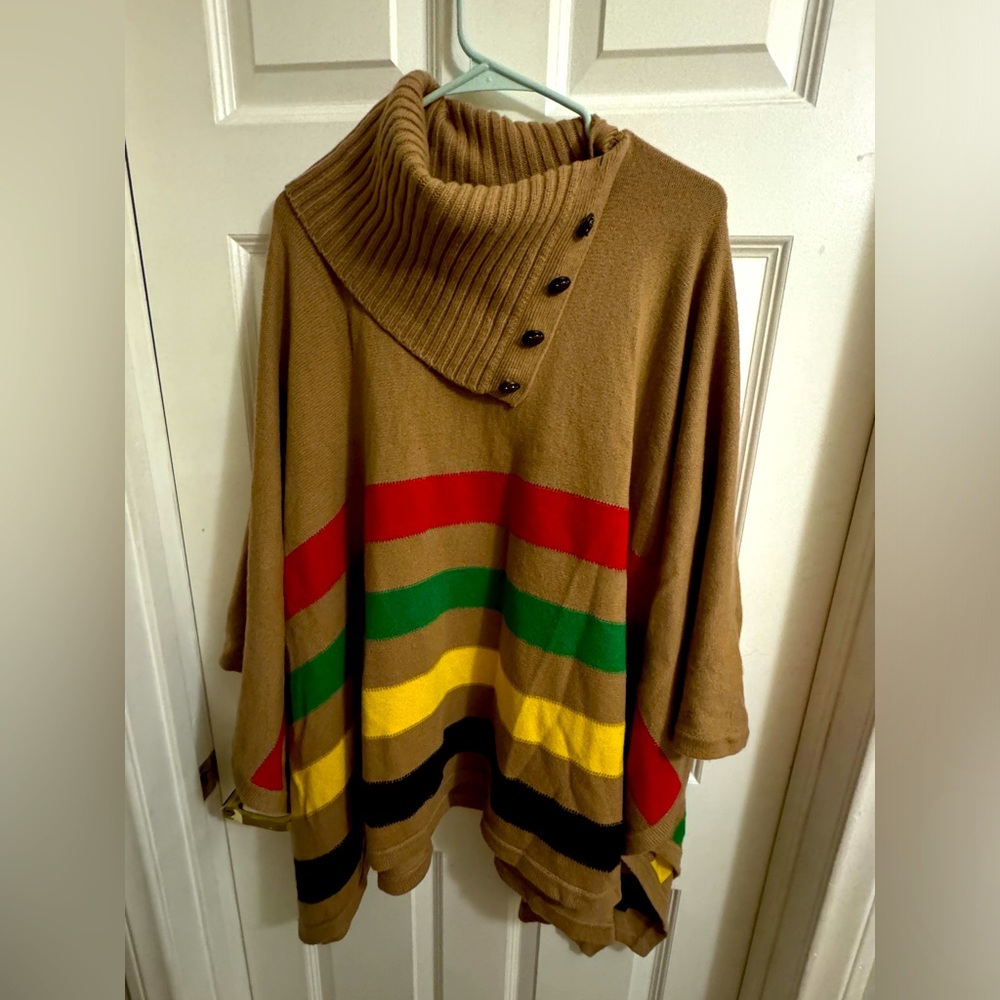 (NEW)Lauren Ralph Lauren Women's Striped Wool-Blend Poncho